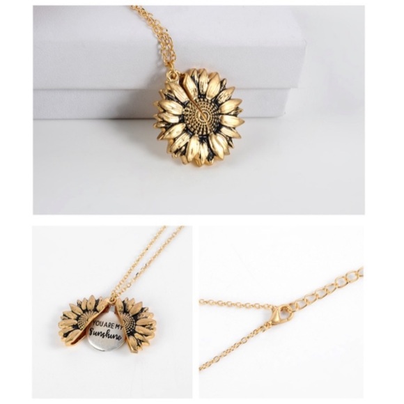 You Are My Sunshine Sunflower Necklace Silver Gold - Picture 4 of 8